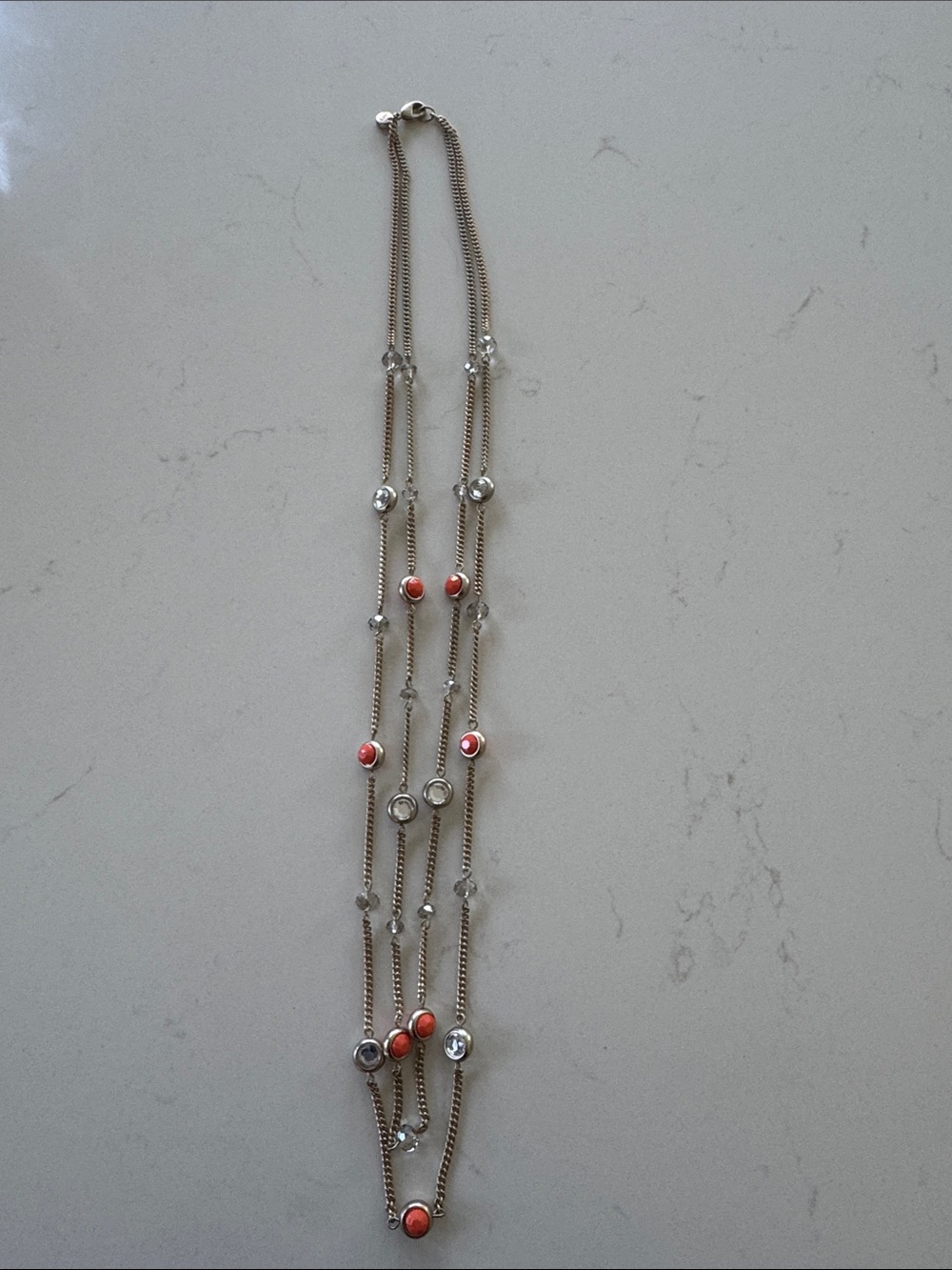 Loft Multi-Strand Necklace with Coral and Clear Accents NWOT